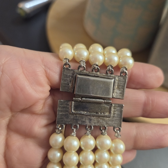 Vintage Faux Pearl Jewelry Set with Rhinestone Accents - Picture 9 of 9